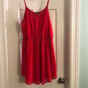 Red chiffon drawstring dress with front detail - size M